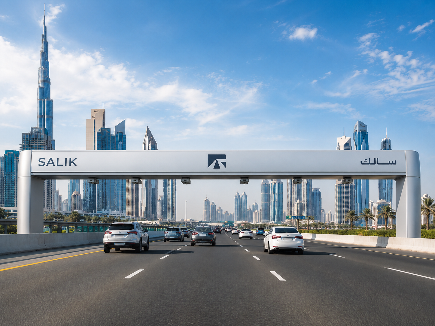 Salik toll gate on a Dubai road